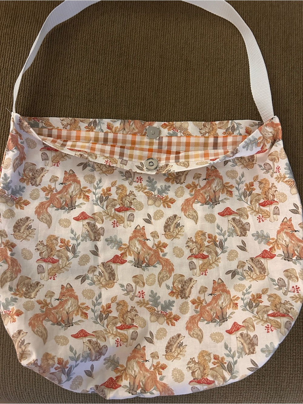 Fox Print Canvas Shoulder Bag in Cream and Orange - Unbranded
